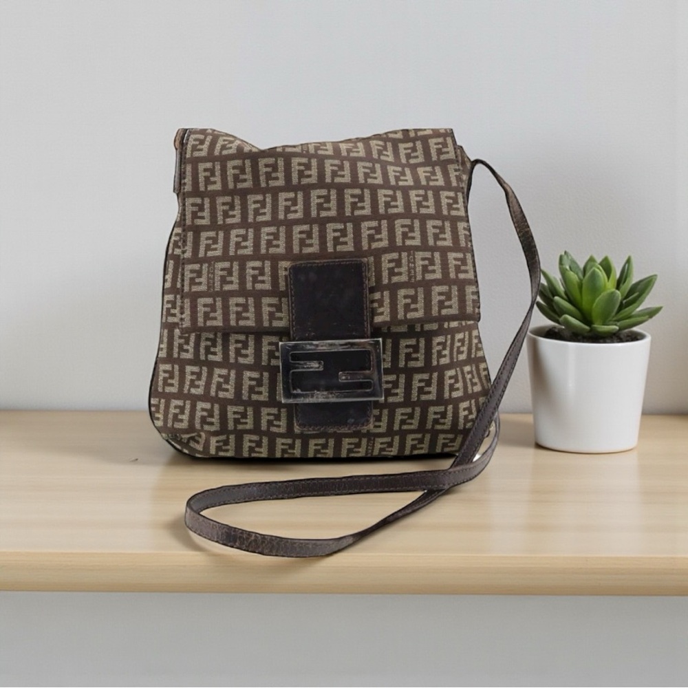 FENDI Zucca Canvas Messenger Line Crossbody Bag